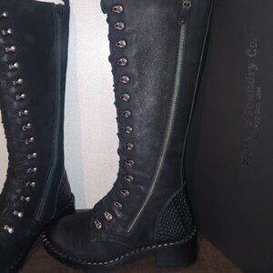 Vintage Foundry Co Size 8 Henrietta Black Leather Tall Boots Lace Zip up